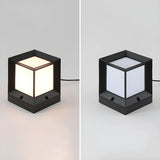 Black Simple Cube Metal LED Outdoor Lawn Pillar Light Image - 7