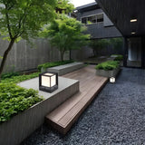 Black Simple Cube Metal LED Outdoor Lawn Pillar Light Image - 15