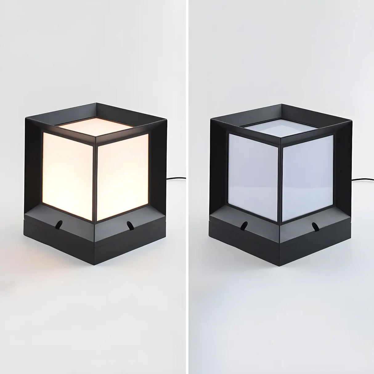 Black Simple Cube Metal LED Outdoor Lawn Pillar Light Image - 8