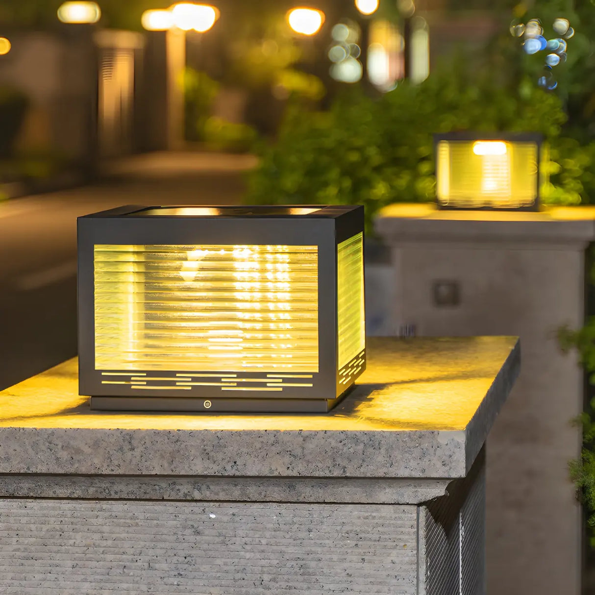 Black Simple Cube Metal Outdoor Lantern Table Lamp Image - 1