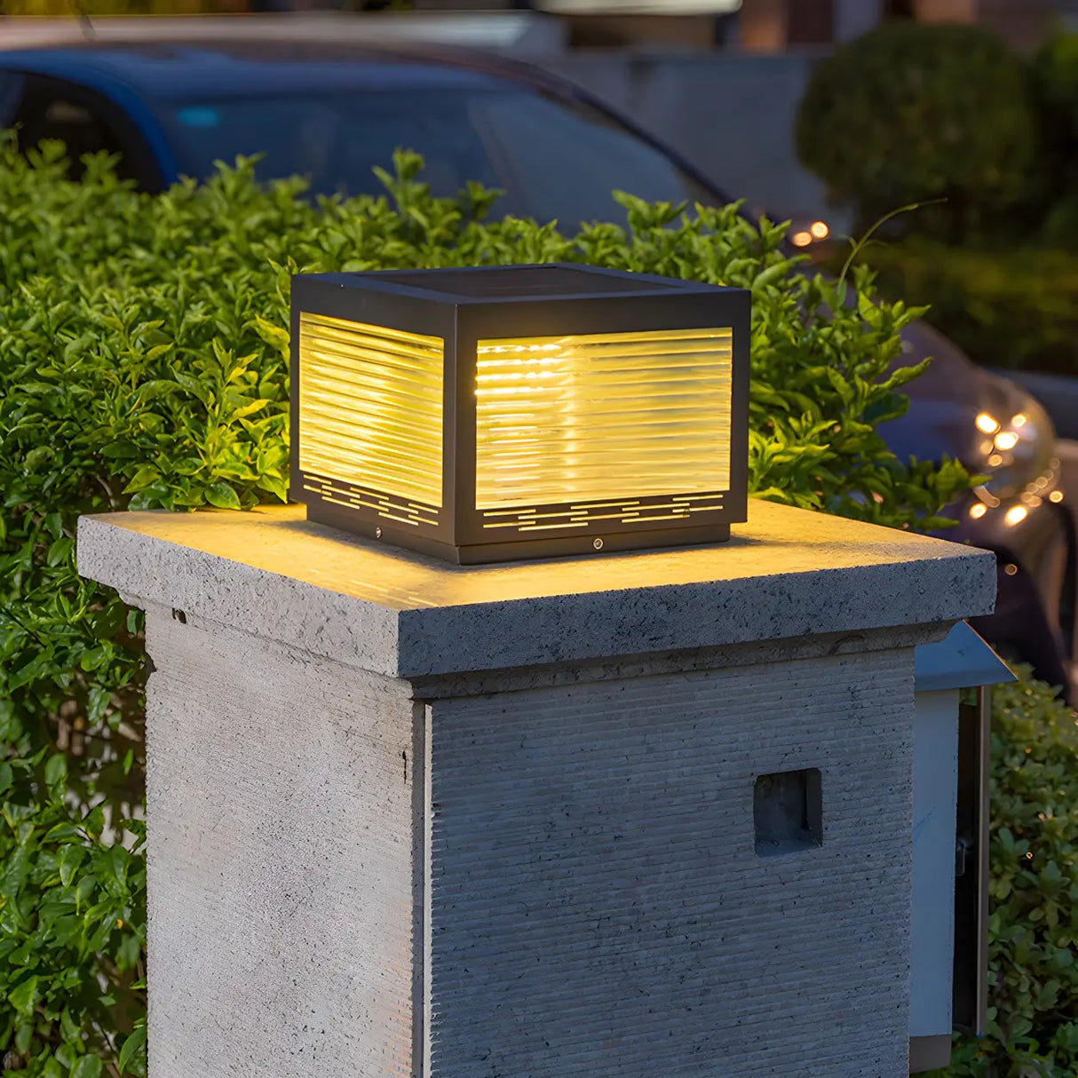 Black Simple Cube Metal Outdoor Lantern Table Lamp Image - 15