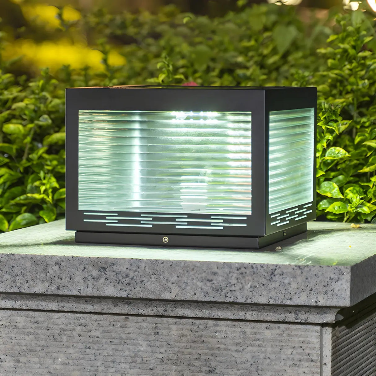 Black Simple Cube Metal Outdoor Lantern Table Lamp Image - 4