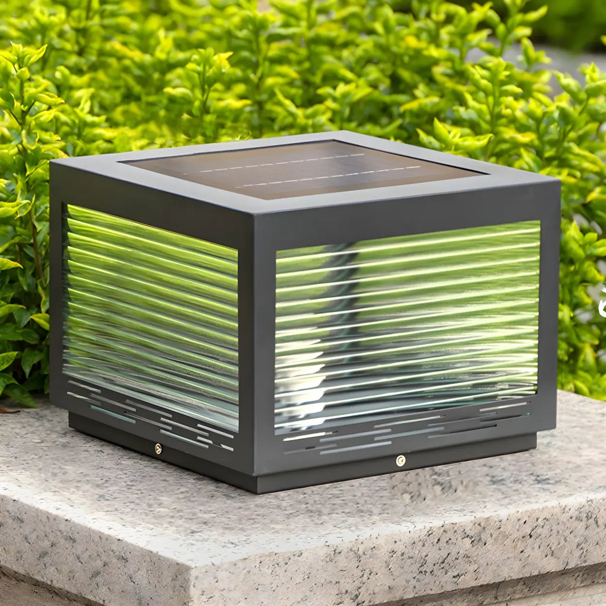 Black Simple Cube Metal Outdoor Lantern Table Lamp Image - 6