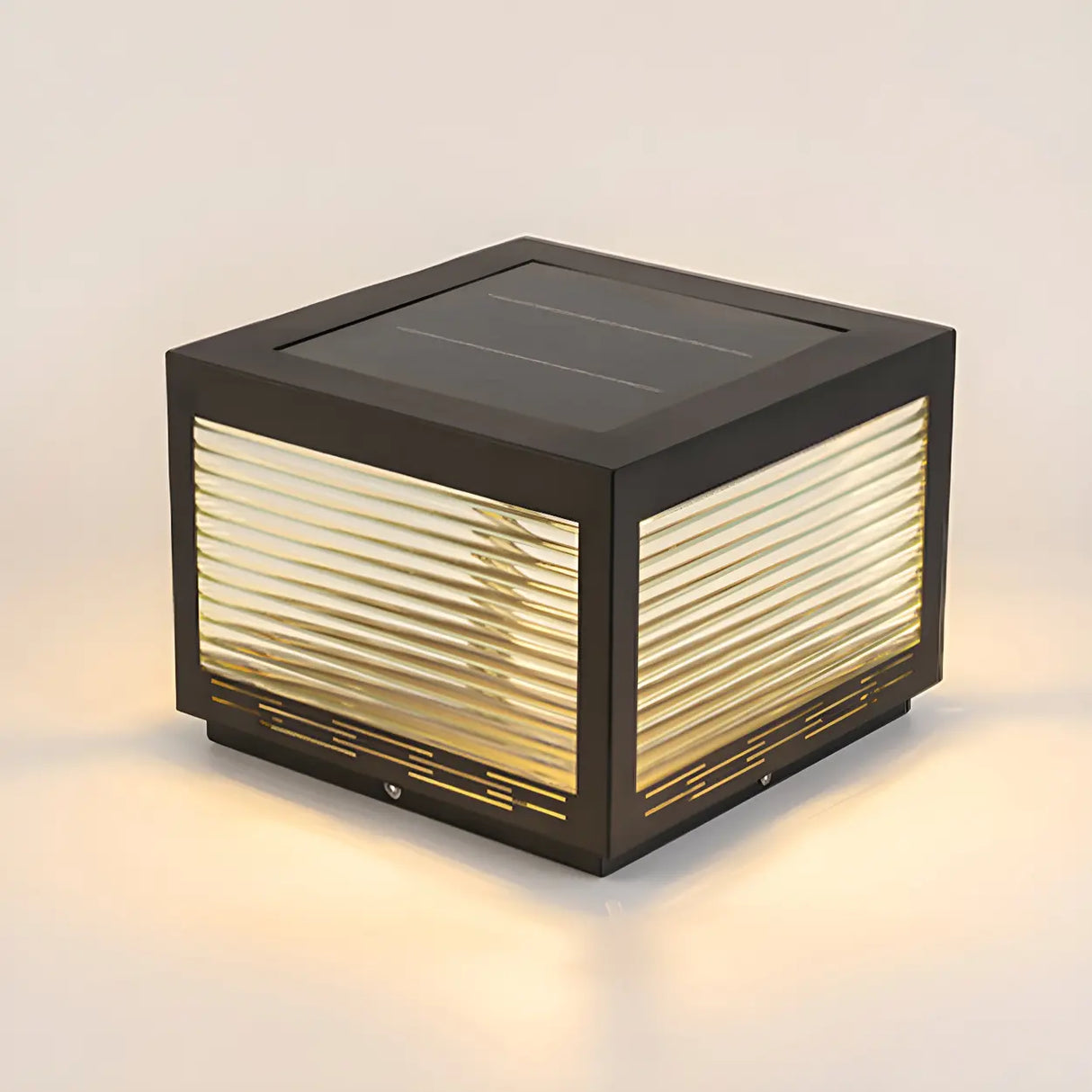 Black Simple Cube Metal Outdoor Lantern Table Lamp Image - 8