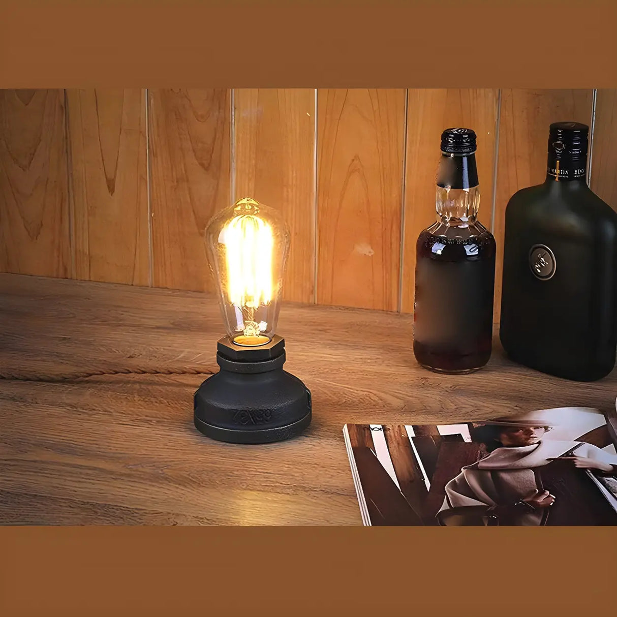 Black Simple Industrial Exposed Bulb Metal Table Lamp Image - 4