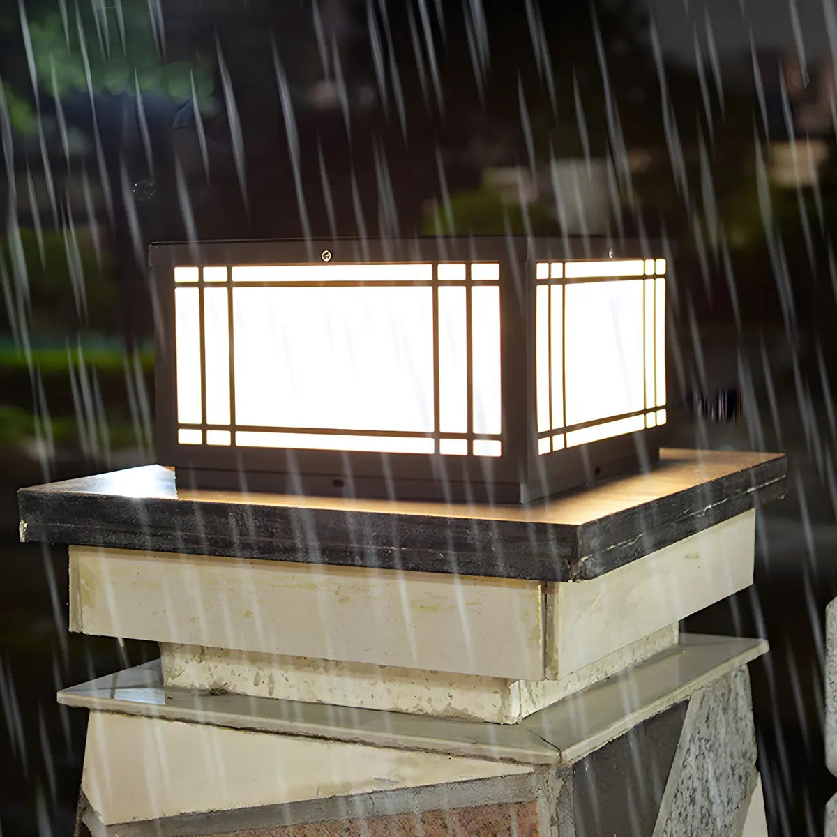 Black Simple Metal Cube Solar Outdoor Post Caps Light Image - 4