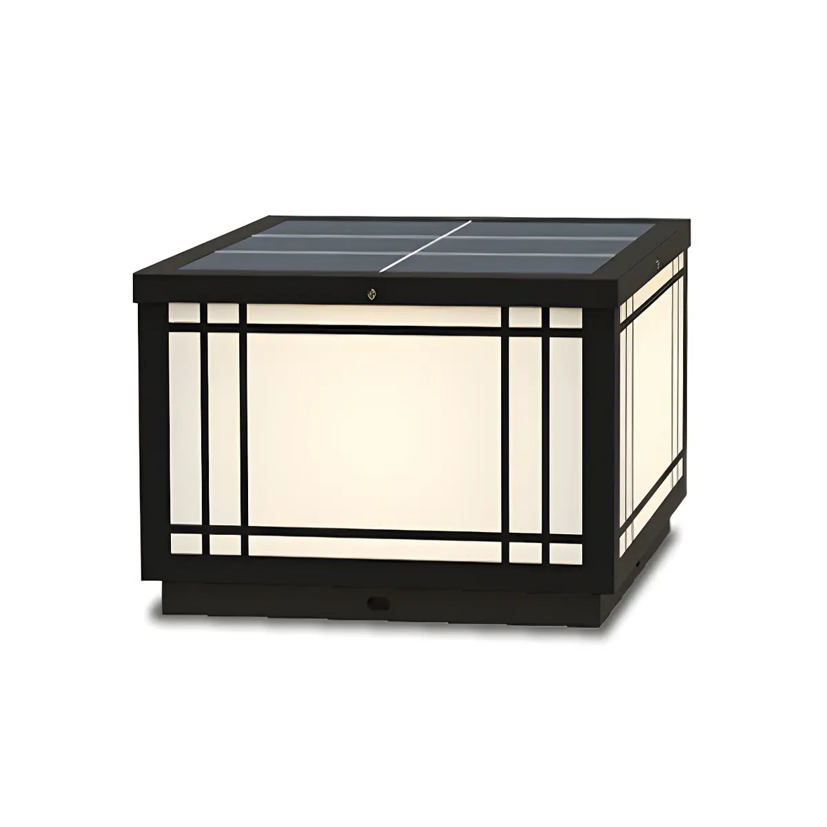 Black Simple Metal Cube Solar Outdoor Post Caps Light Image - 9