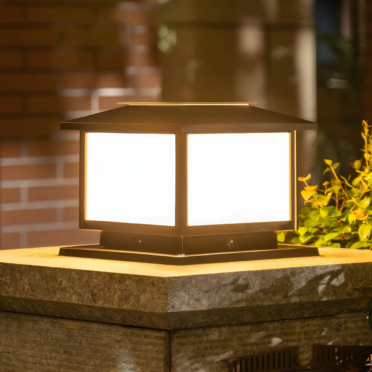 Black Simple Stylish Square Metal Outdoor Post Lamp Image - 1