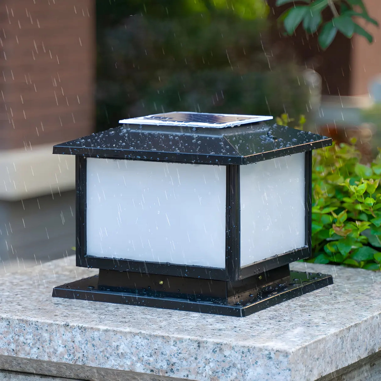 Black Simple Stylish Square Metal Outdoor Post Lamp Image - 10