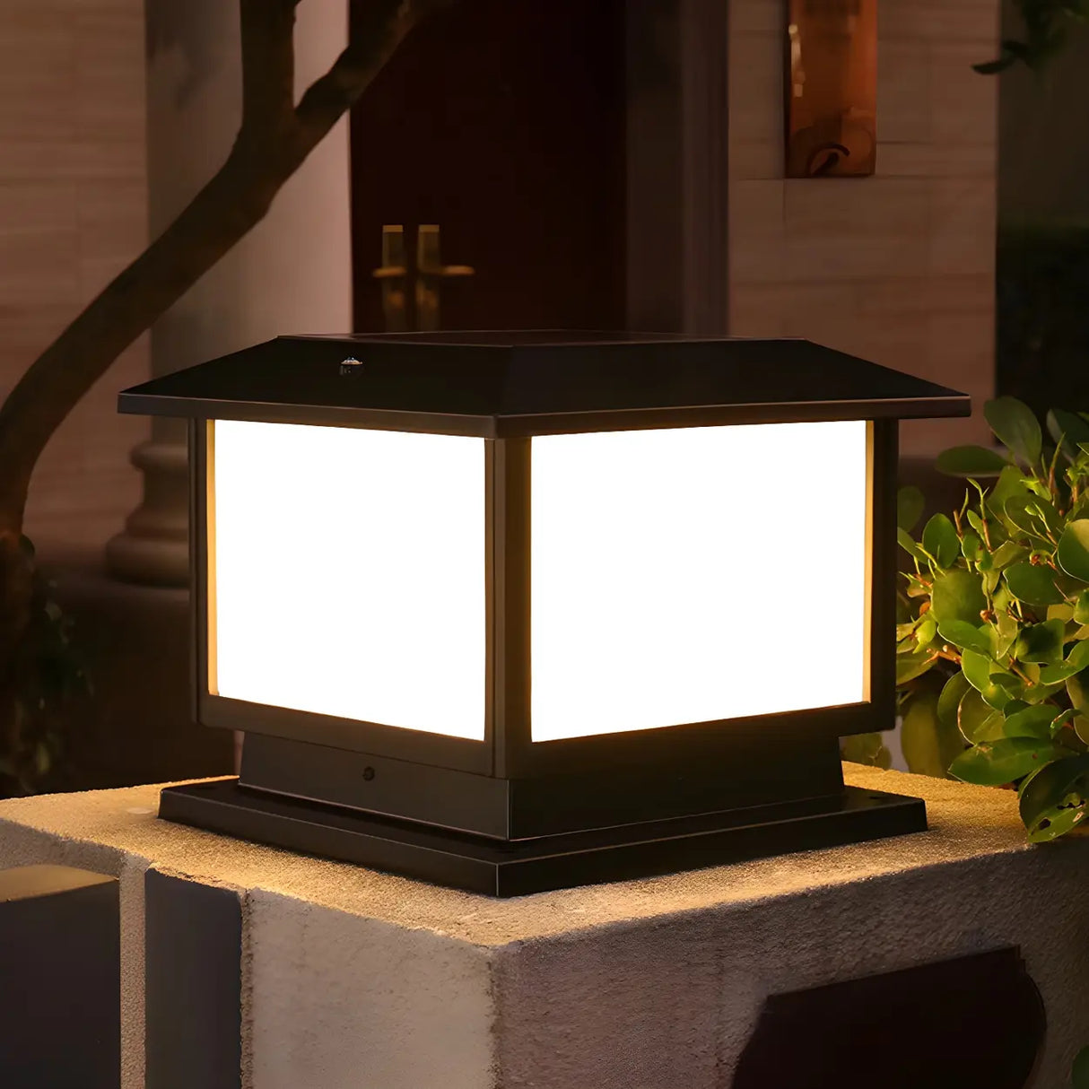 Black Simple Stylish Square Metal Outdoor Post Lamp Image - 2