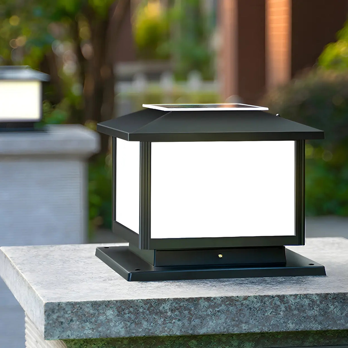 Black Simple Stylish Square Metal Outdoor Post Lamp Image - 4