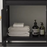 Black Single Sink Wood Shelves Freestanding Bathroom Vanity Image - 5