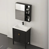 Black Single Sink Wood Shelves Freestanding Bathroom Vanity Image - 8