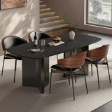 Black Sintered Stone Dining Table with 4 Leather Chairs Image - 1