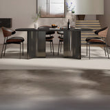 Black Sintered Stone Dining Table with 4 Leather Chairs Image - 4