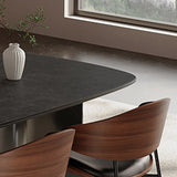 Black Sintered Stone Dining Table with 4 Leather Chairs Image - 9