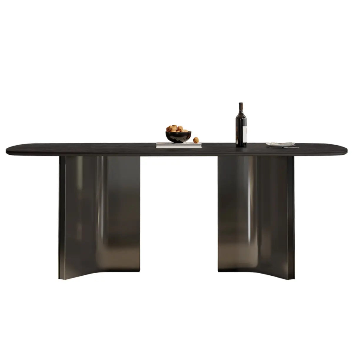 Black Sintered Stone Dining Table with 4 Leather Chairs Image - 5