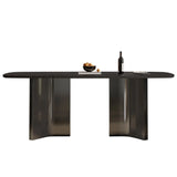 Black Sintered Stone Dining Table with 4 Leather Chairs Image - 5