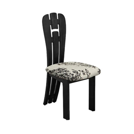 Black Slat Back Upholstered Rubberwood Dining Chair Image - 3