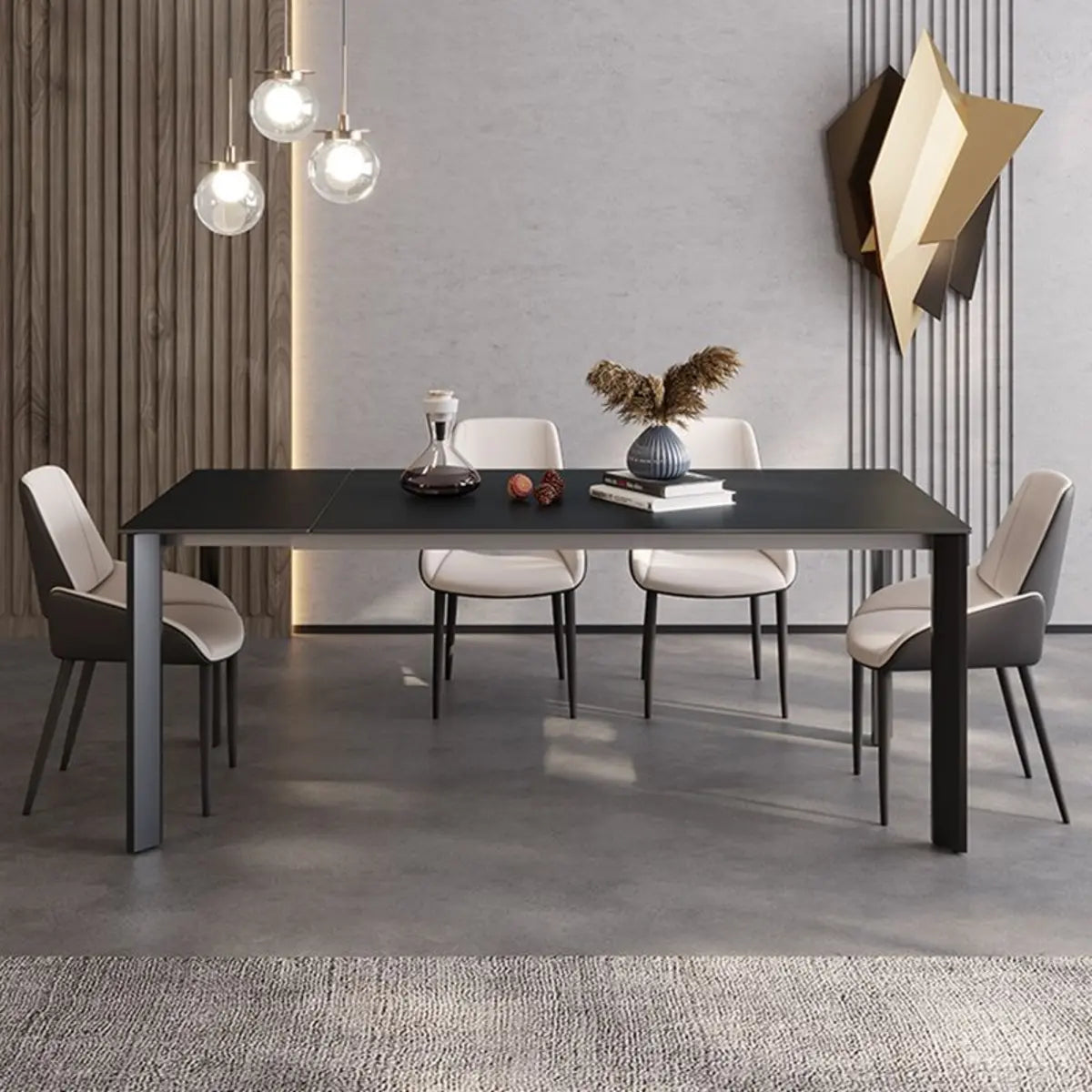 Black Slate Rectangle Dining Room Set with Drop Leaf Image - 1