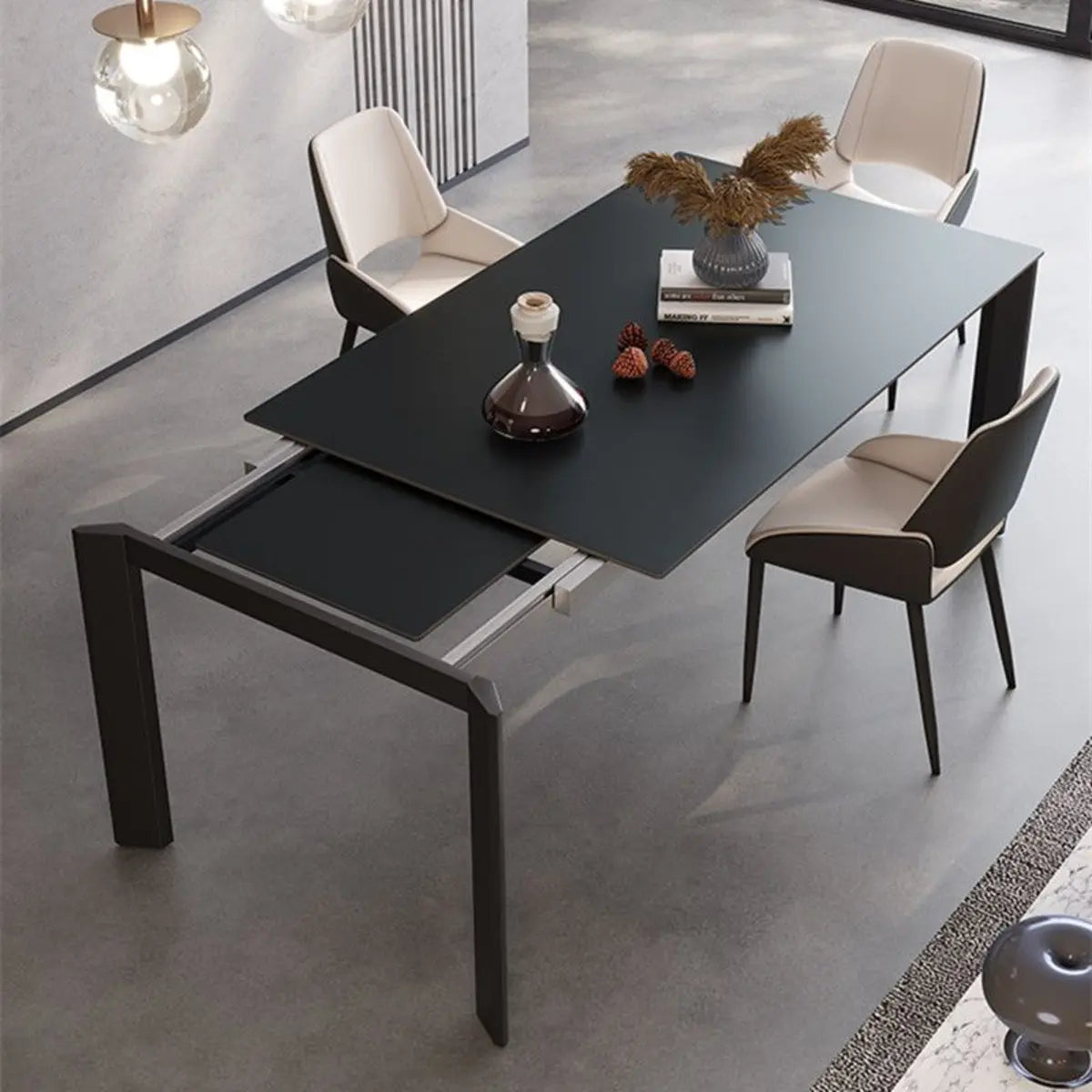 Black Slate Rectangle Dining Room Set with Drop Leaf Image - 3