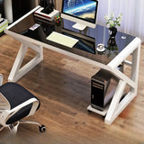 Black Sled Rectangle Glass Storage Single Computer Desk Image - 3