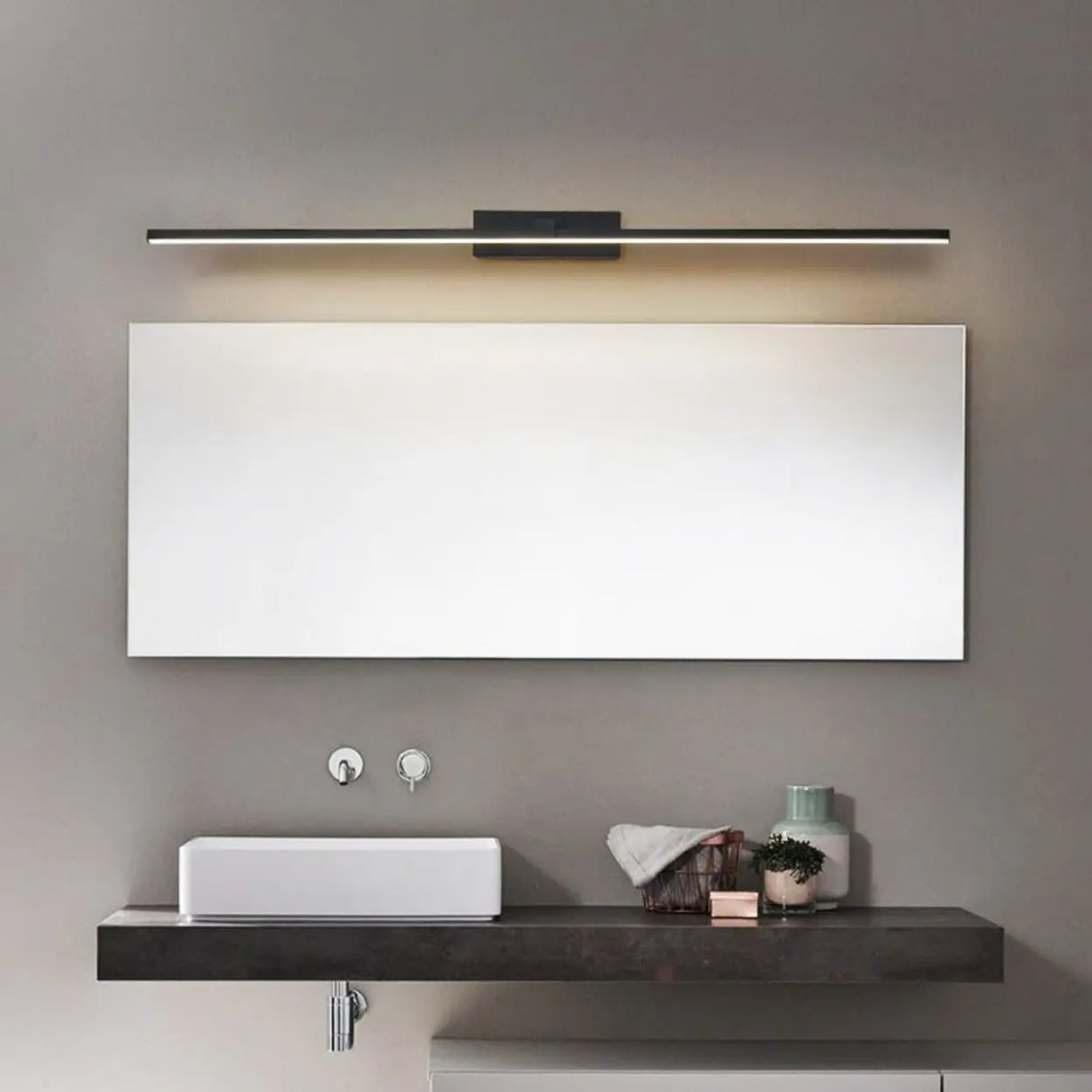 Black Sleek LED Rectangular Bathroom Vanity Light Image - 8