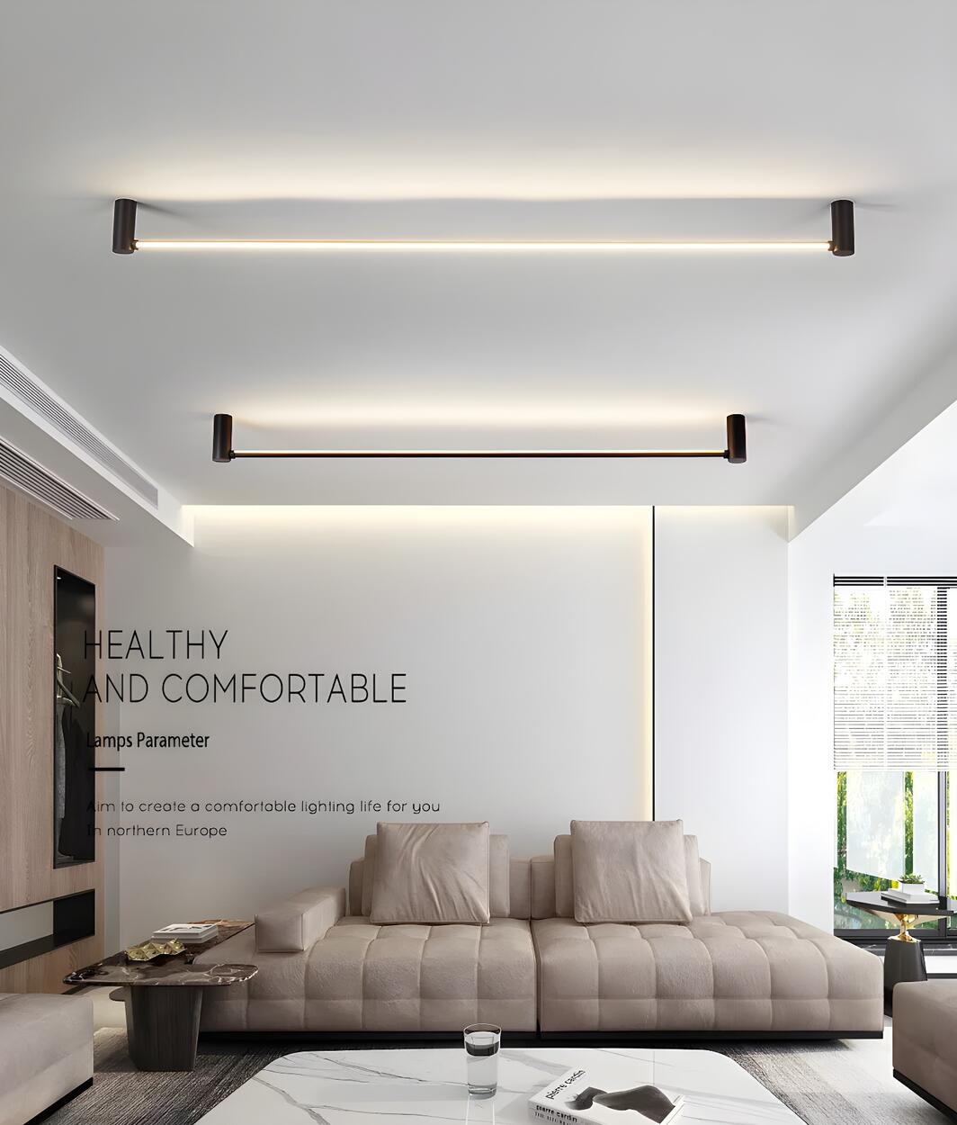 Black Slim Rod Linear LED Flush Mount Ceiling Light Image - 13