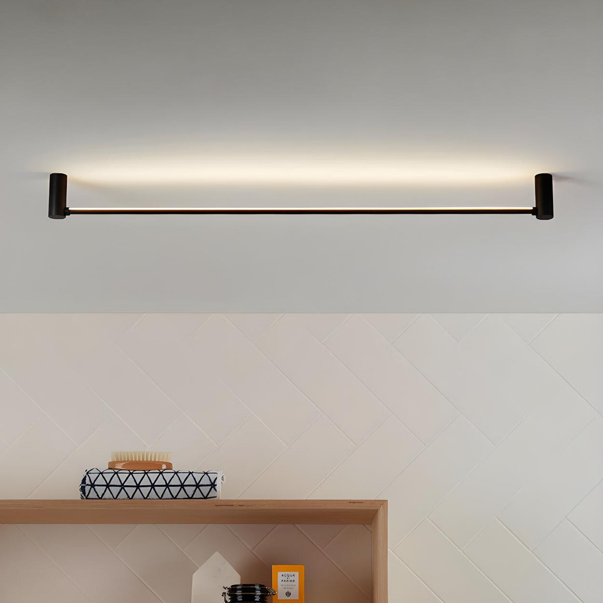 Black Slim Rod Linear LED Flush Mount Ceiling Light Image - 4