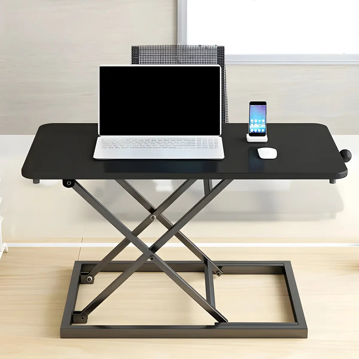 Black Small Adjustable Trestle Standing Desk Converter Image - 1