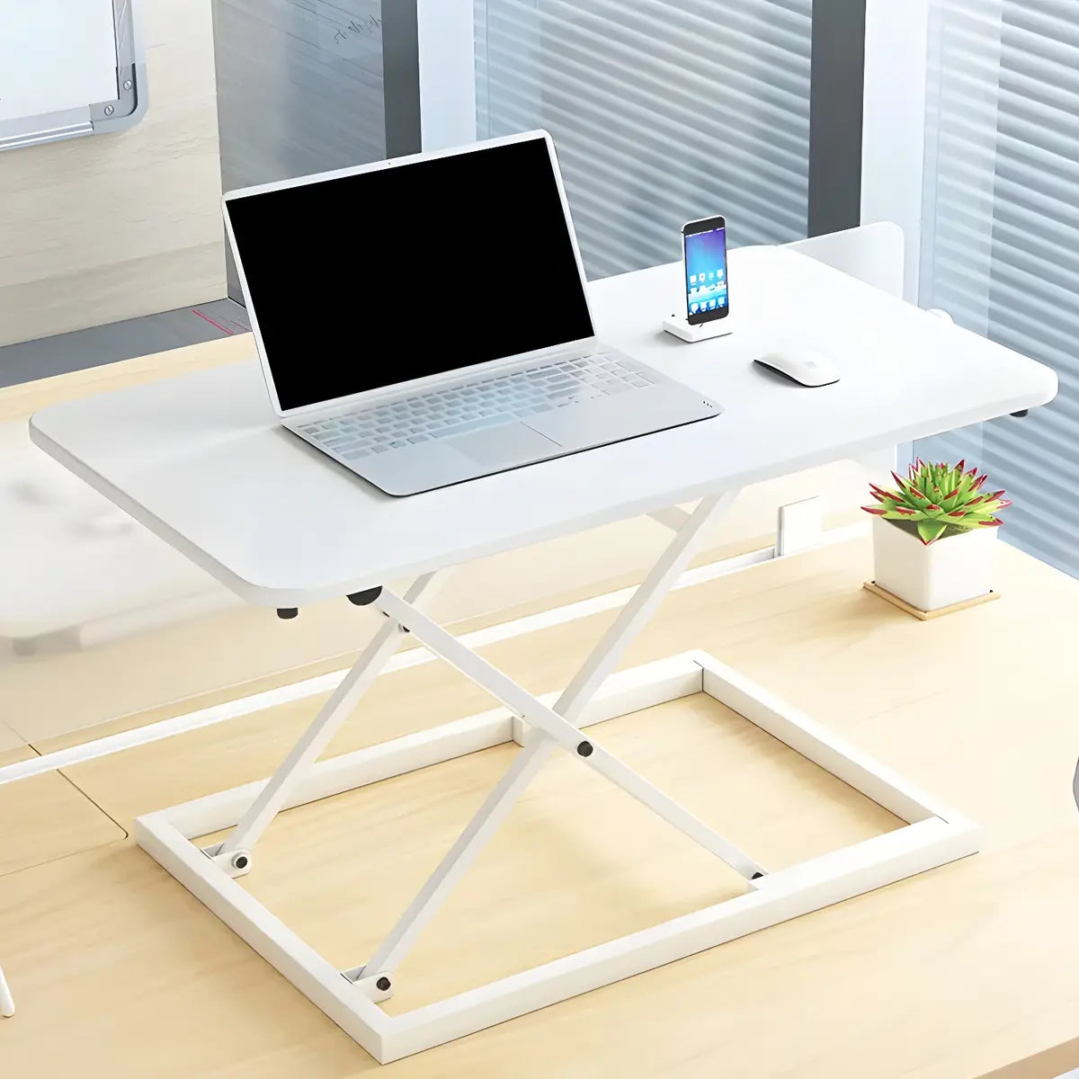 Black Small Adjustable Trestle Standing Desk Converter Image - 4