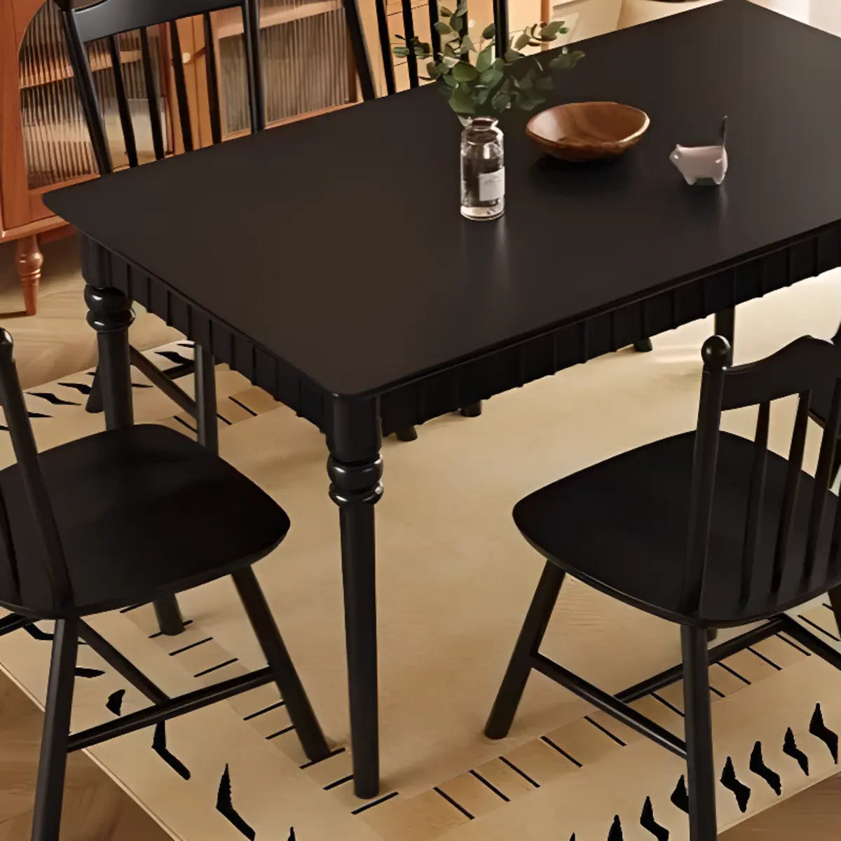 Black Solid Wood Dining Table with 4 Slat Back Chairs Image - 5