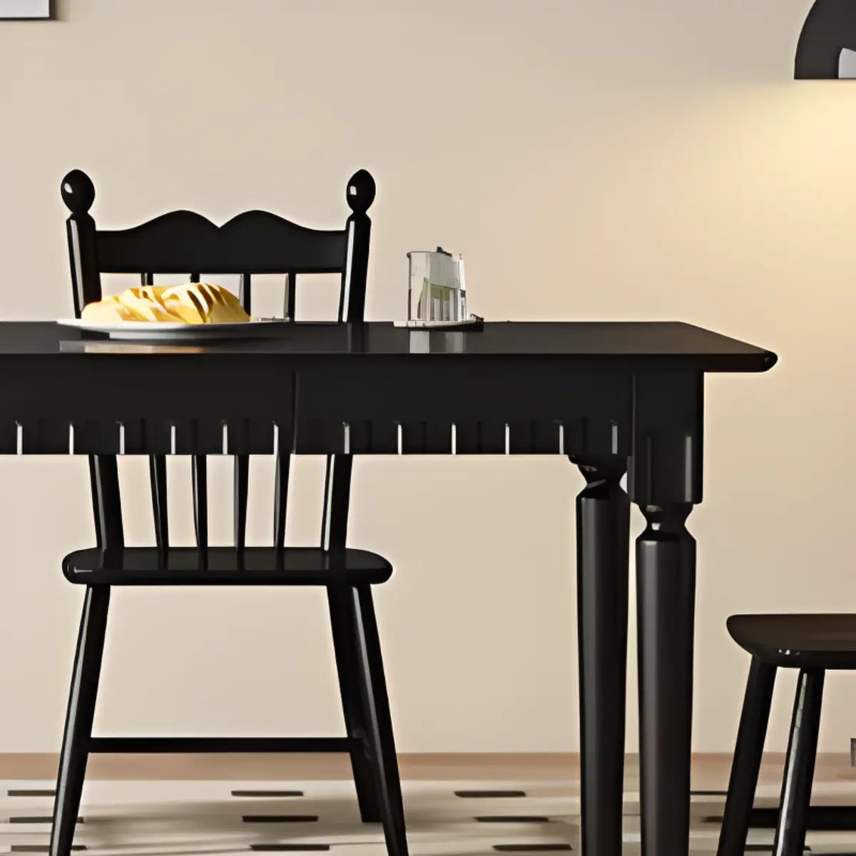 Black Solid Wood Dining Table with 4 Slat Back Chairs Image - 6