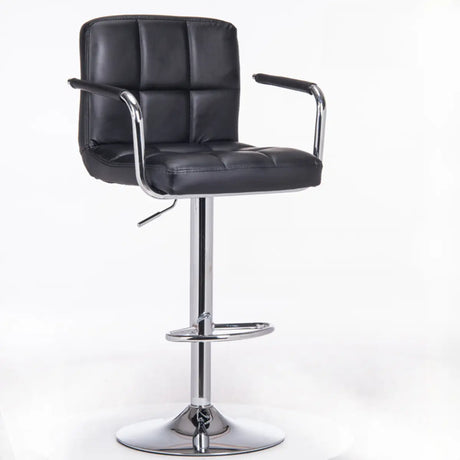 Black Square Leather Armrest Adjustable Tufted Bar Stool Image - 1