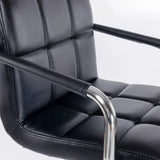 Black Square Leather Armrest Adjustable Tufted Bar Stool Image - 7