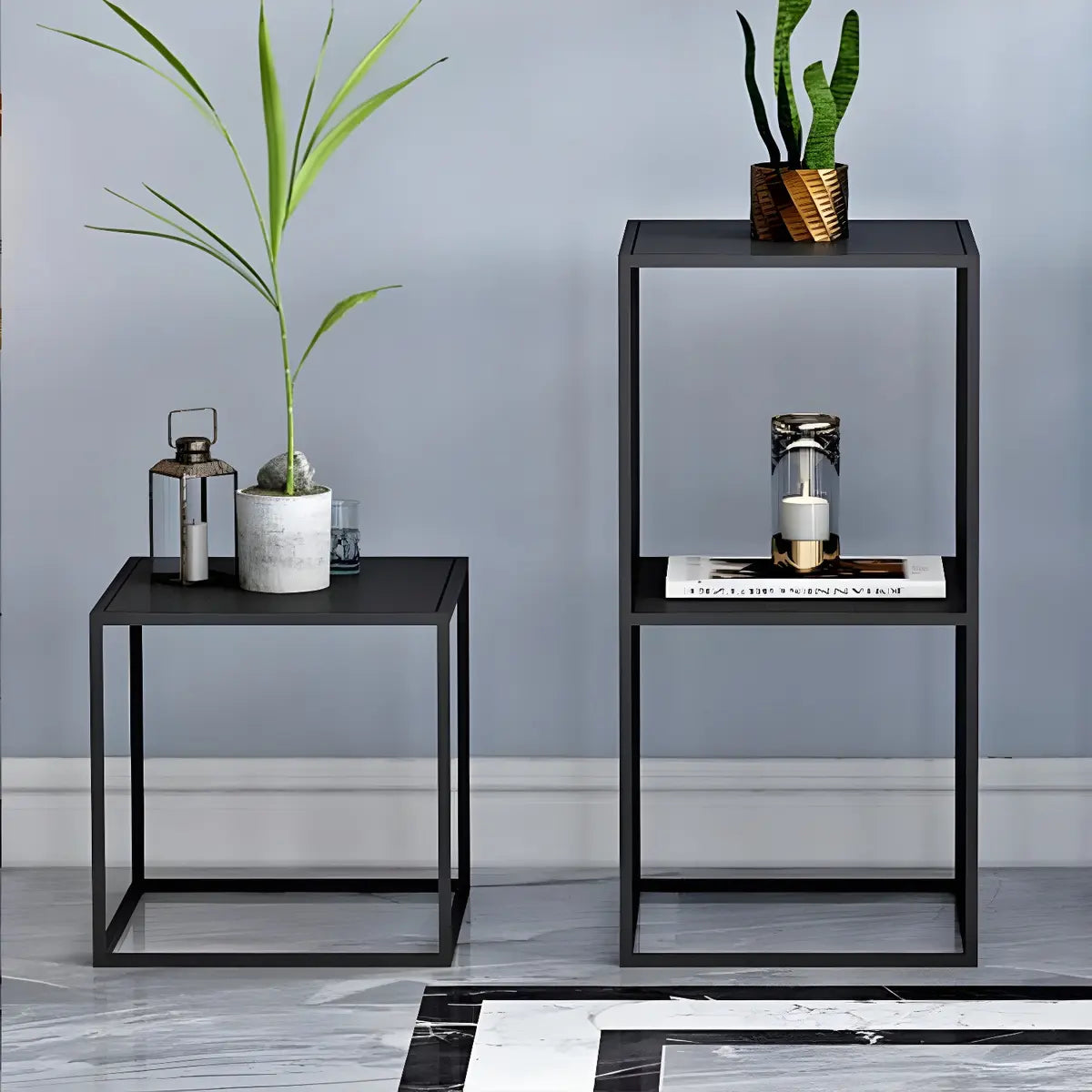 Black Square Living Room Decor Metal Base Plant Stand Image - 1