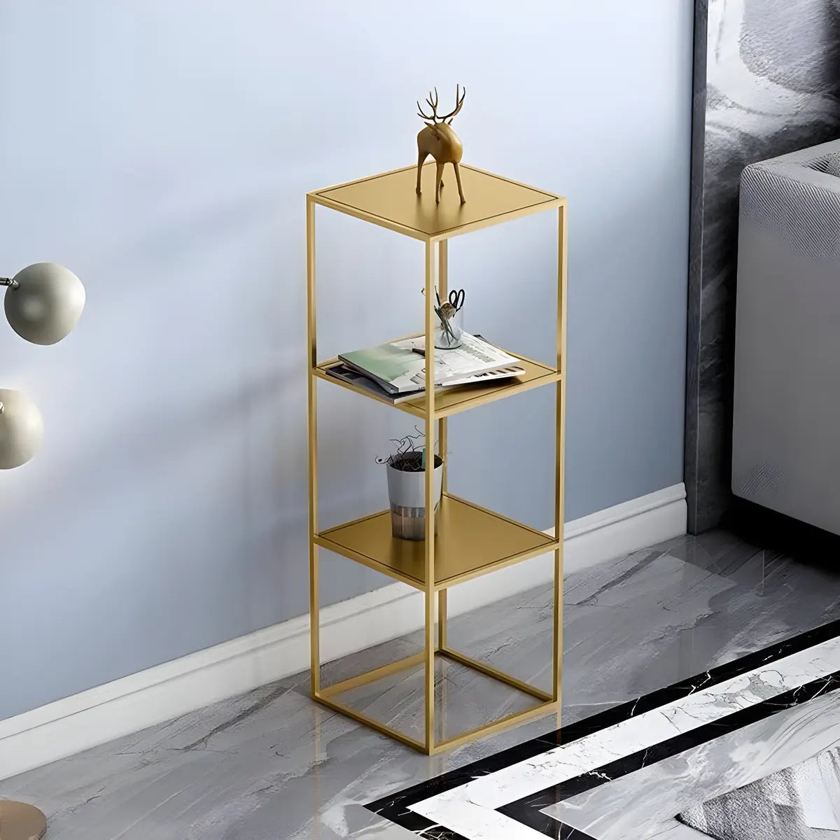 Black Square Living Room Decor Metal Base Plant Stand Image - 16