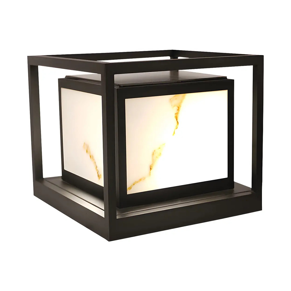 Black Square Metal Frame Outdoor Garden Table Lamp Image - 6