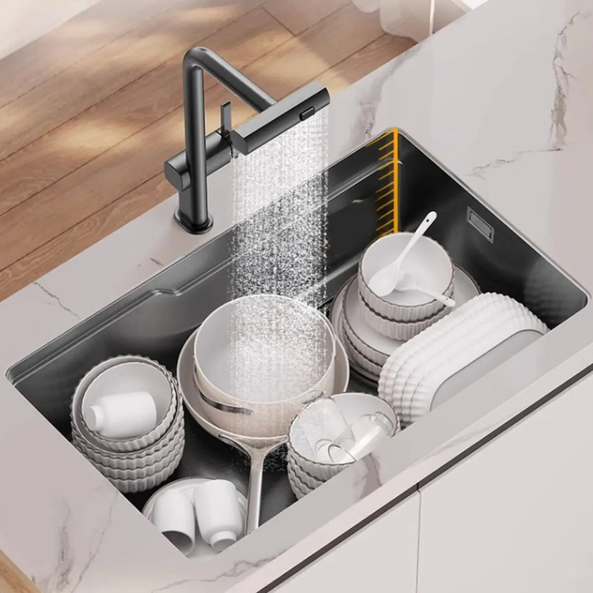 Black Stainless Steel Basket Strainer Kitchen Sink Image - 10