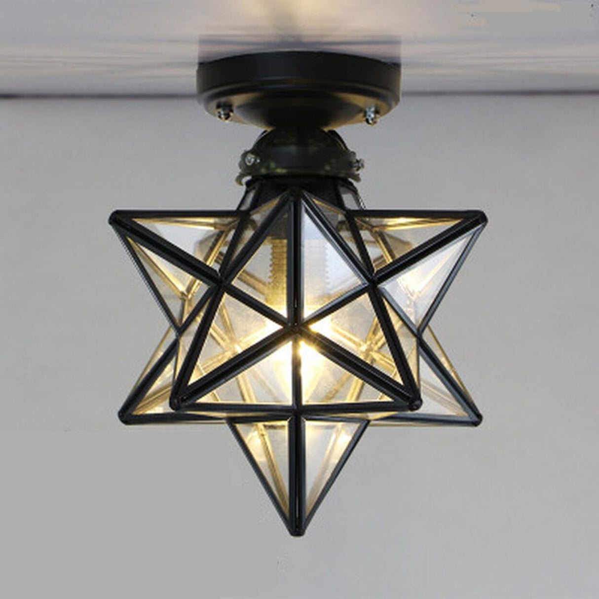 Black Star Glass Semi-Flush Mount Ceiling Light Hallway Image - 2