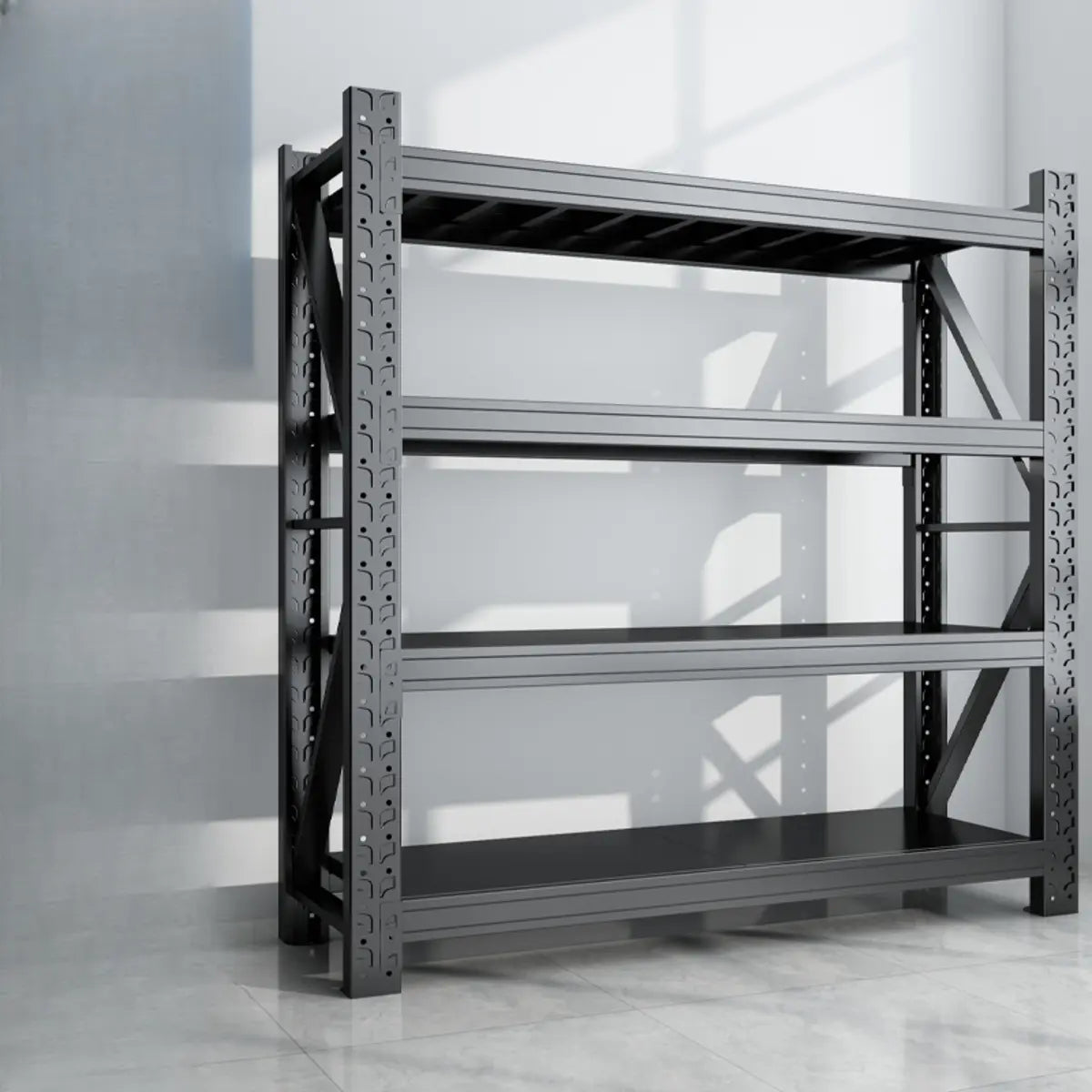 Black Steel 4-Tier Heavy-Duty Garage Storage Shelving Image - 2