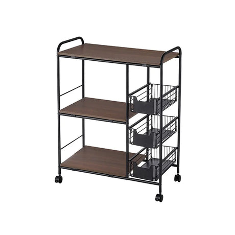 Black Steel Baker's Rack with Wood Shelf and Basket Image - 2