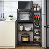 Black Steel Baker's Rack with Wood Shelf and Basket Image - 4