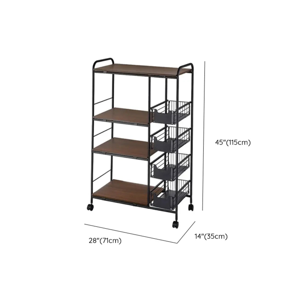 Black Steel Baker's Rack with Wood Shelf and Basket Image - 8