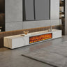 Black Stone Drawers Rectangle Long TV Stand Fireplace Image - 3