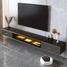 Black Stone Floating Mount Drawers Shelves TV Stand Image - 13