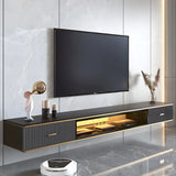 Black Stone Floating Mount Drawers Shelves TV Stand Image - 14