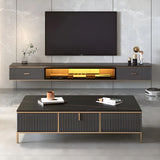 Black Stone Floating Mount Drawers Shelves TV Stand Image - 4