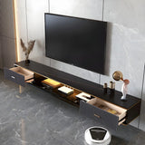 Black Stone Floating Mount Drawers Shelves TV Stand Image - 7