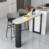 Black Stone Oval Metal Tall Bar Table for Island Dining Image - 10